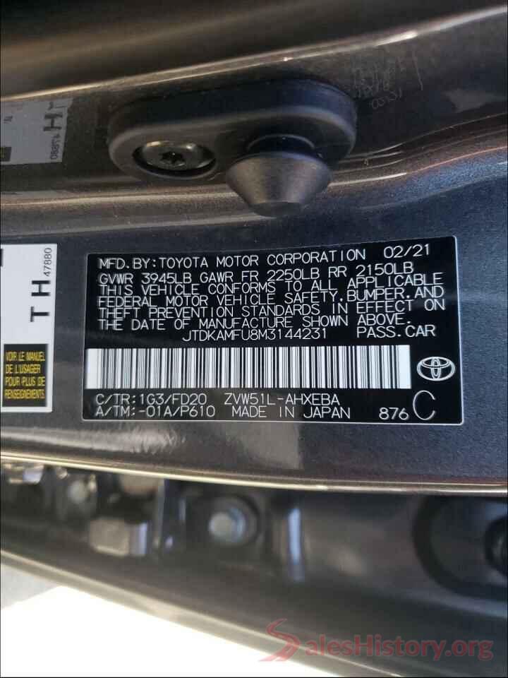 JTDKAMFU8M3144231 2021 TOYOTA PRIUS