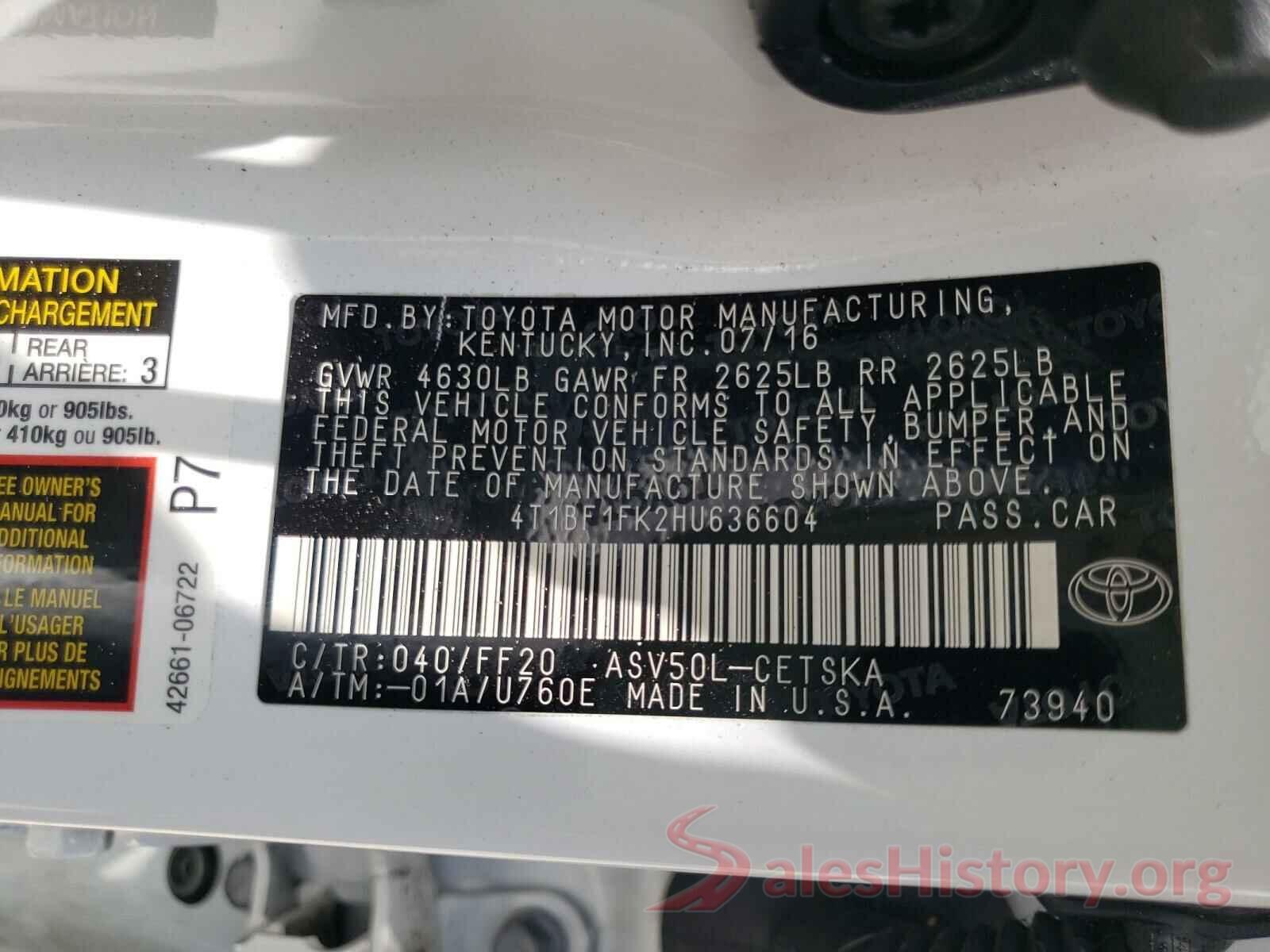 4T1BF1FK2HU636604 2017 TOYOTA CAMRY