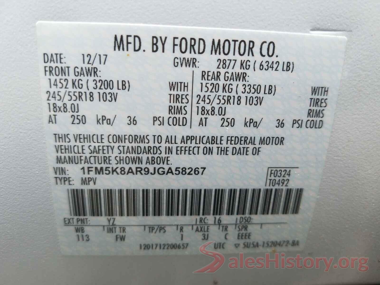 1FM5K8AR9JGA58267 2018 FORD EXPLORER