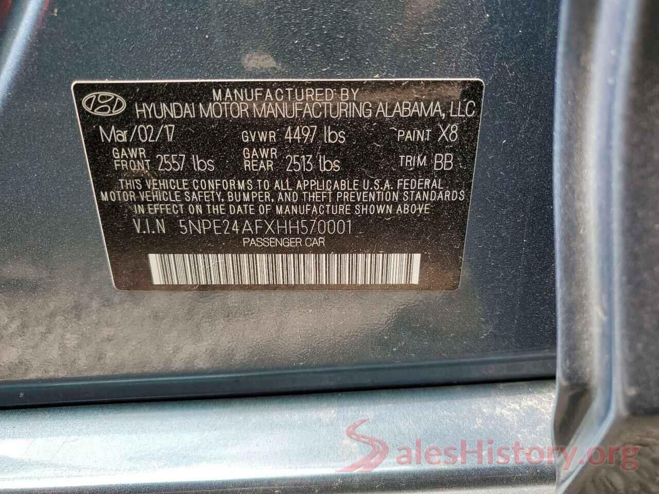 5NPE24AFXHH570001 2017 HYUNDAI SONATA