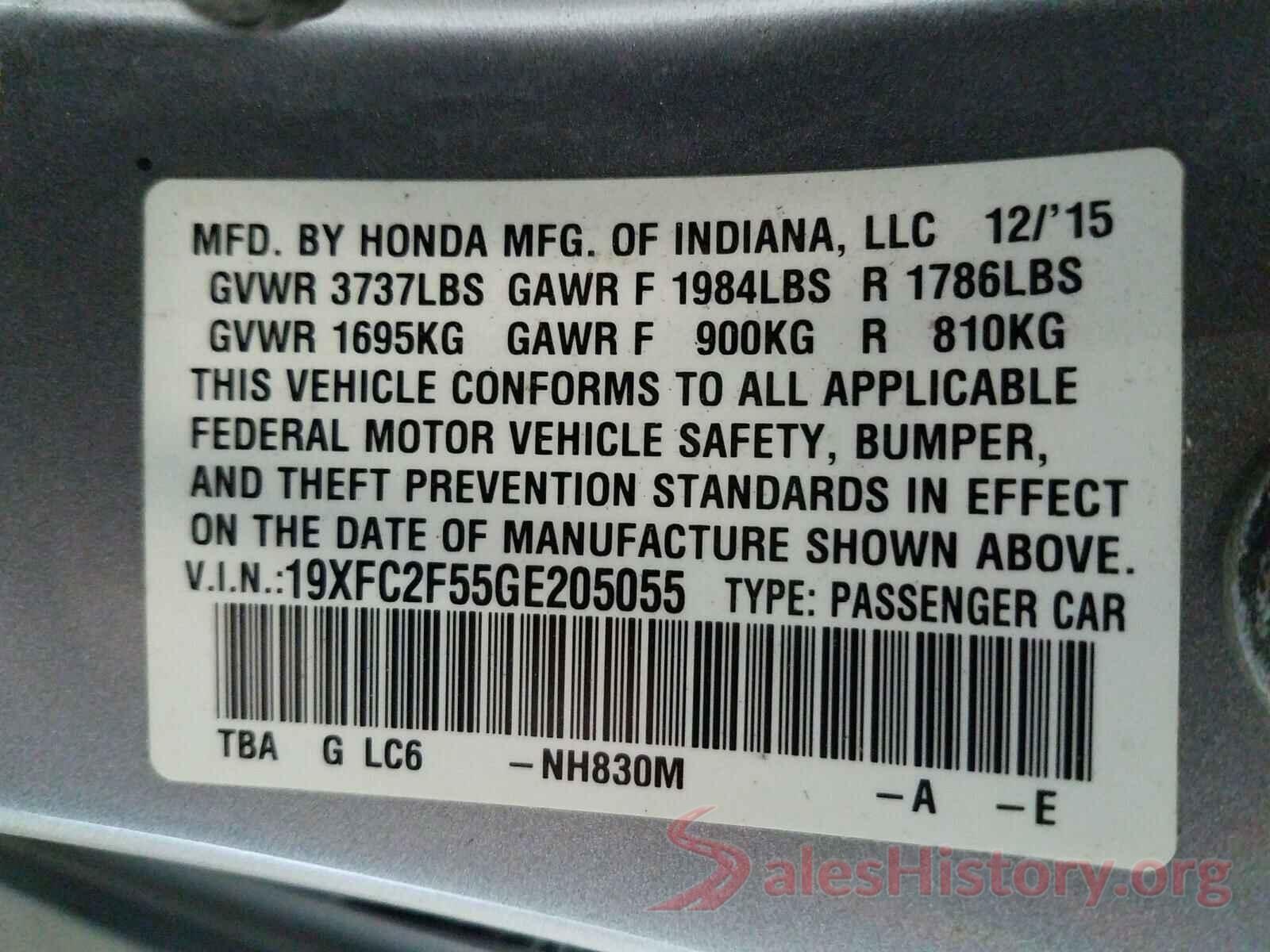 19XFC2F55GE205055 2016 HONDA CIVIC