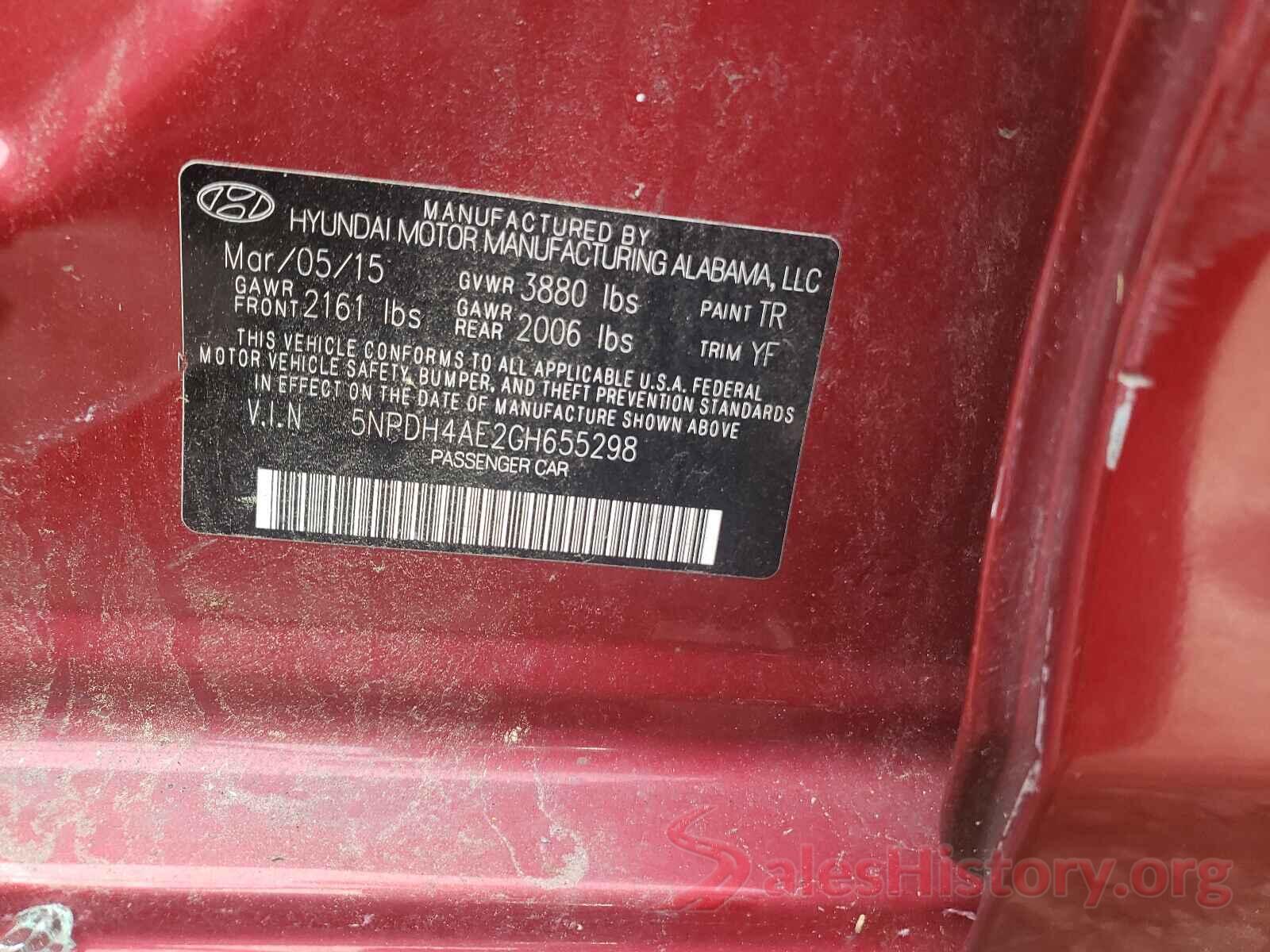 5NPDH4AE2GH655298 2016 HYUNDAI ELANTRA