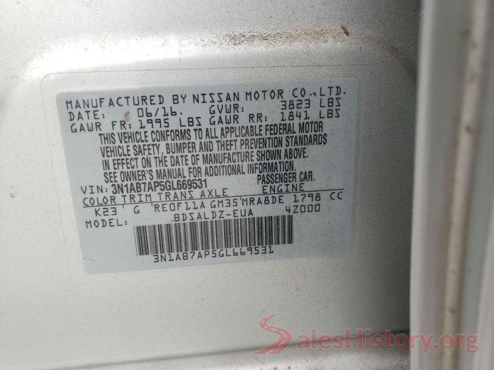 3N1AB7AP5GL669531 2016 NISSAN SENTRA