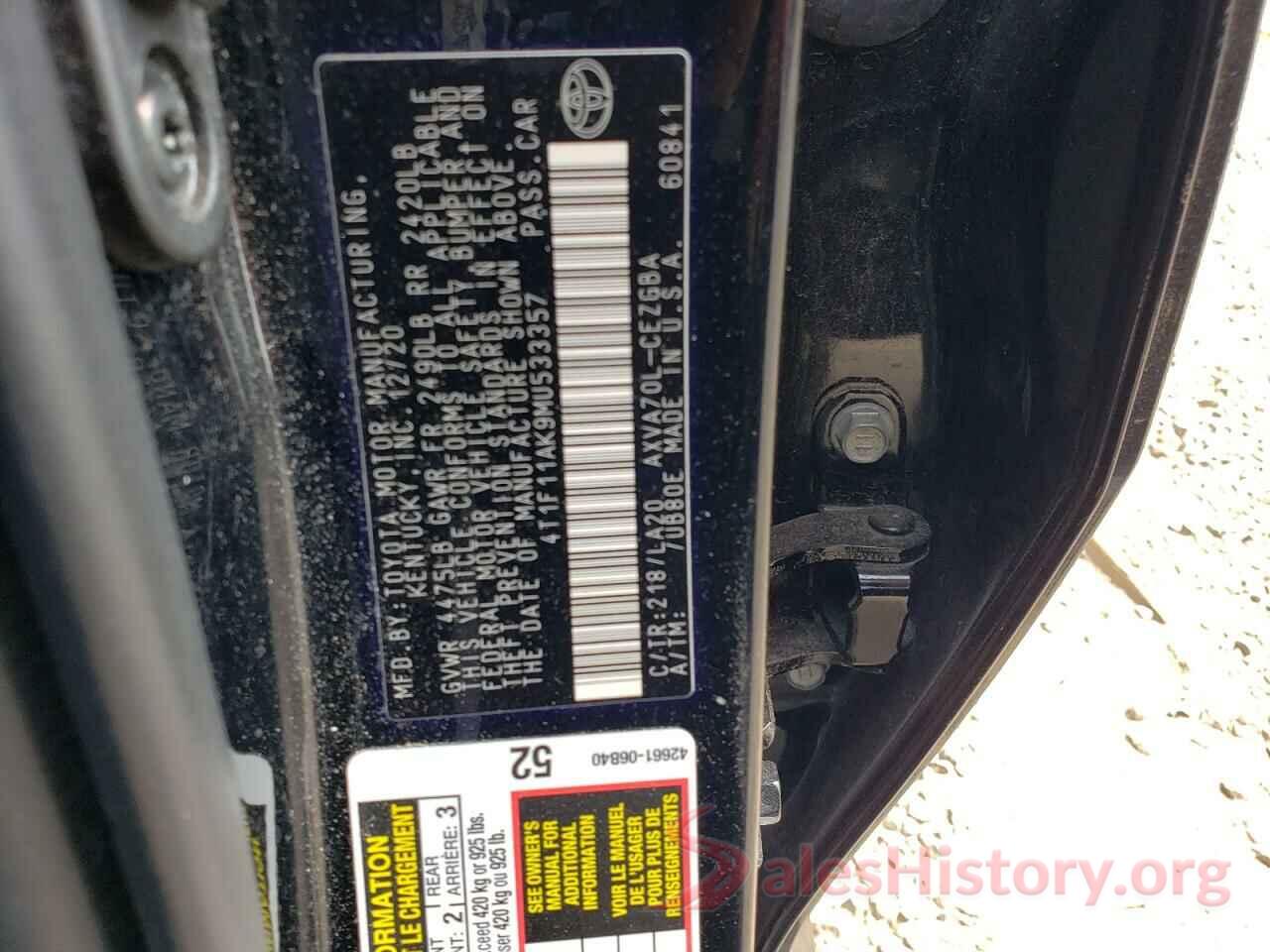 4T1F11AK9MU533357 2021 TOYOTA CAMRY