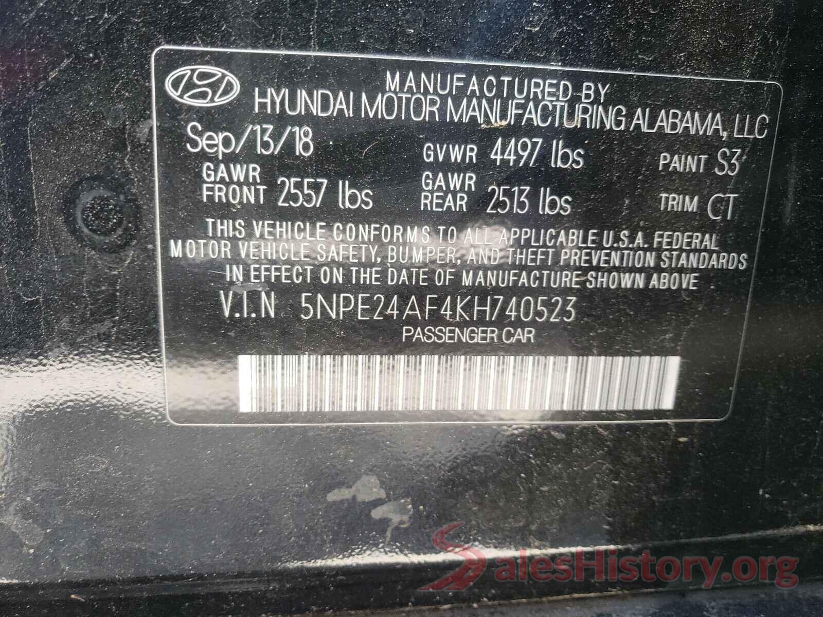 5NPE24AF4KH740523 2019 HYUNDAI SONATA