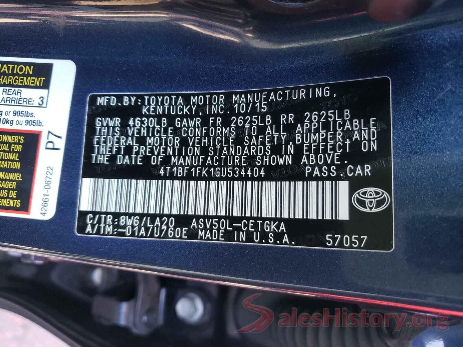 4T1BF1FK1GU534404 2016 TOYOTA CAMRY