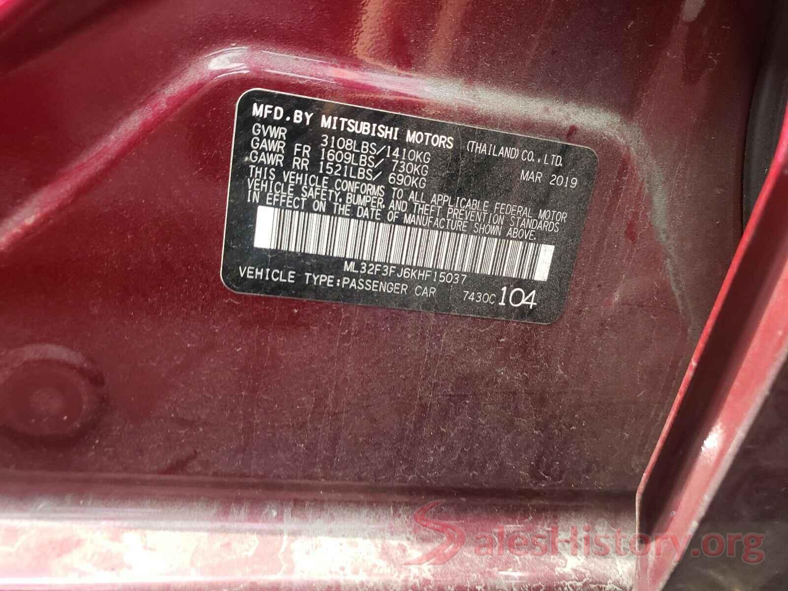 ML32F3FJ6KHF15037 2019 MITSUBISHI MIRAGE