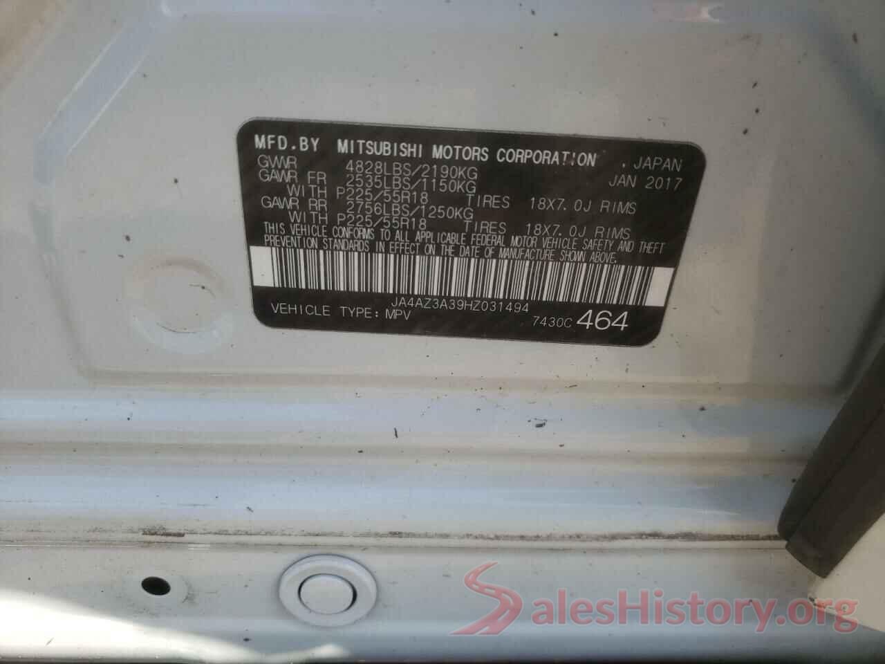 JA4AZ3A39HZ031494 2017 MITSUBISHI OUTLANDER