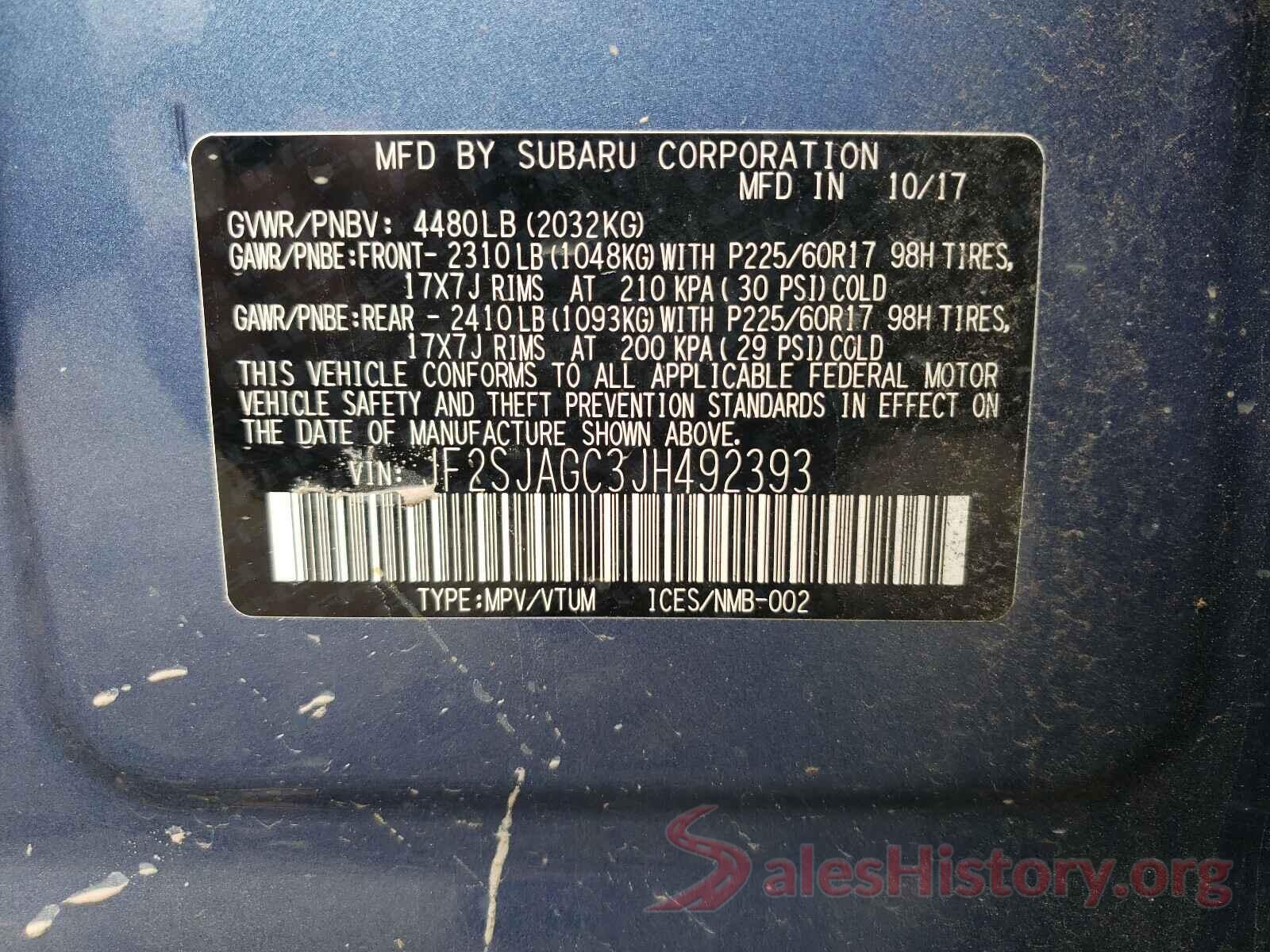 JF2SJAGC3JH492393 2018 SUBARU FORESTER