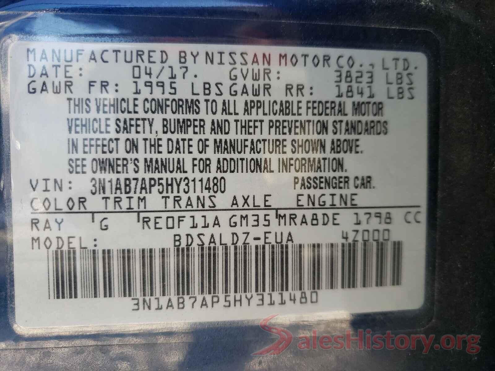 3N1AB7AP5HY311480 2017 NISSAN SENTRA