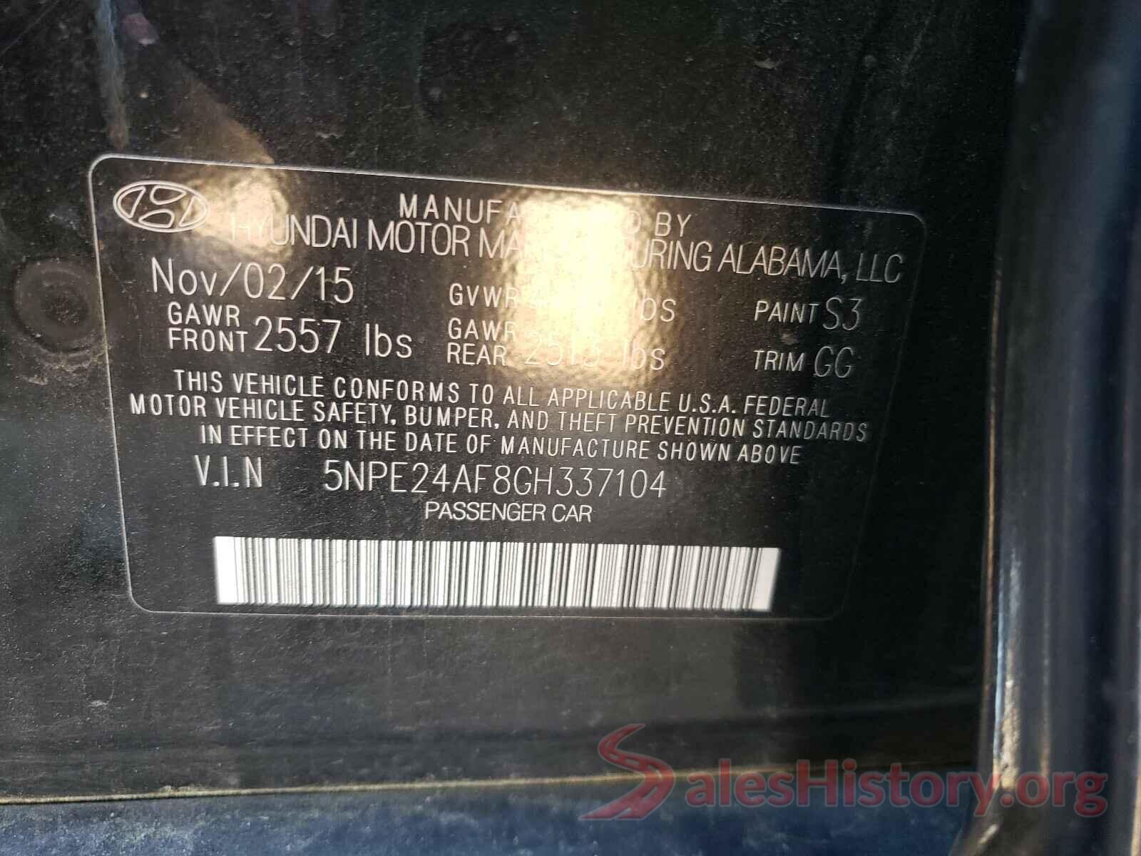 5NPE24AF8GH337104 2016 HYUNDAI SONATA