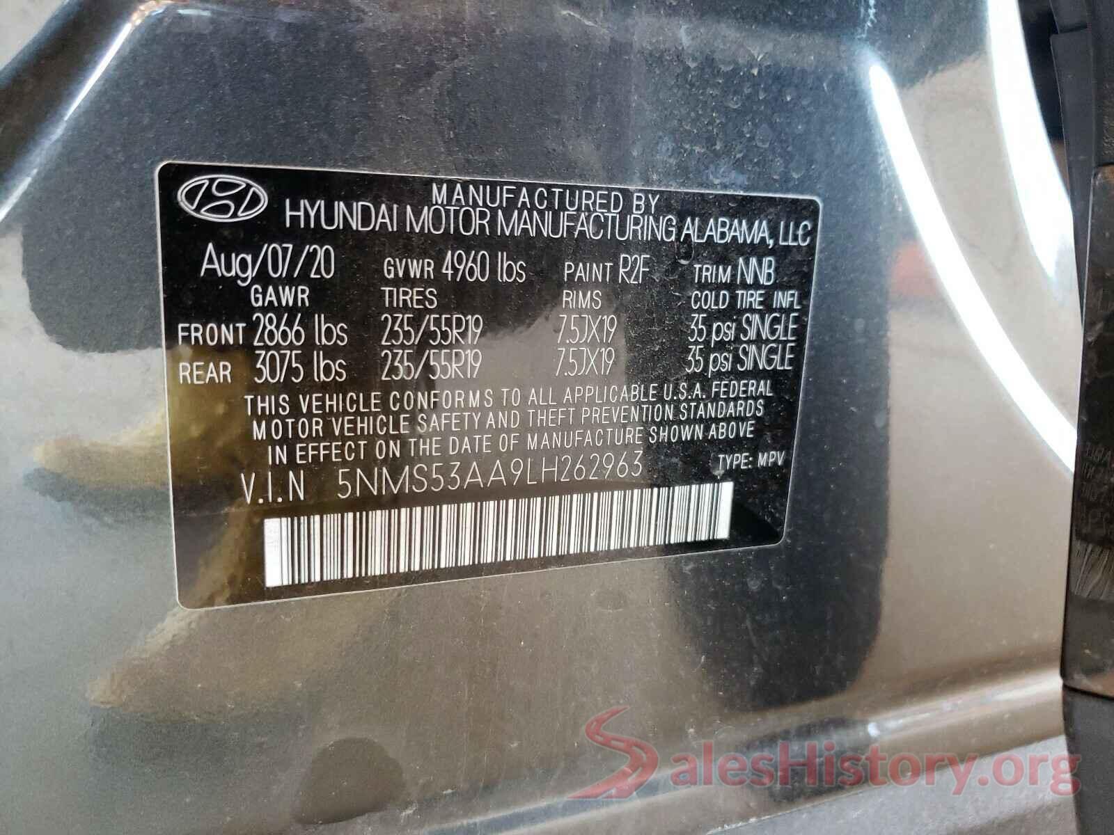 5NMS53AA9LH262963 2020 HYUNDAI SANTA FE