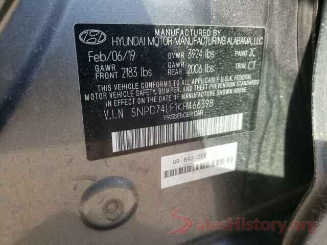 5NPD74LF1KH466398 2019 HYUNDAI ELANTRA