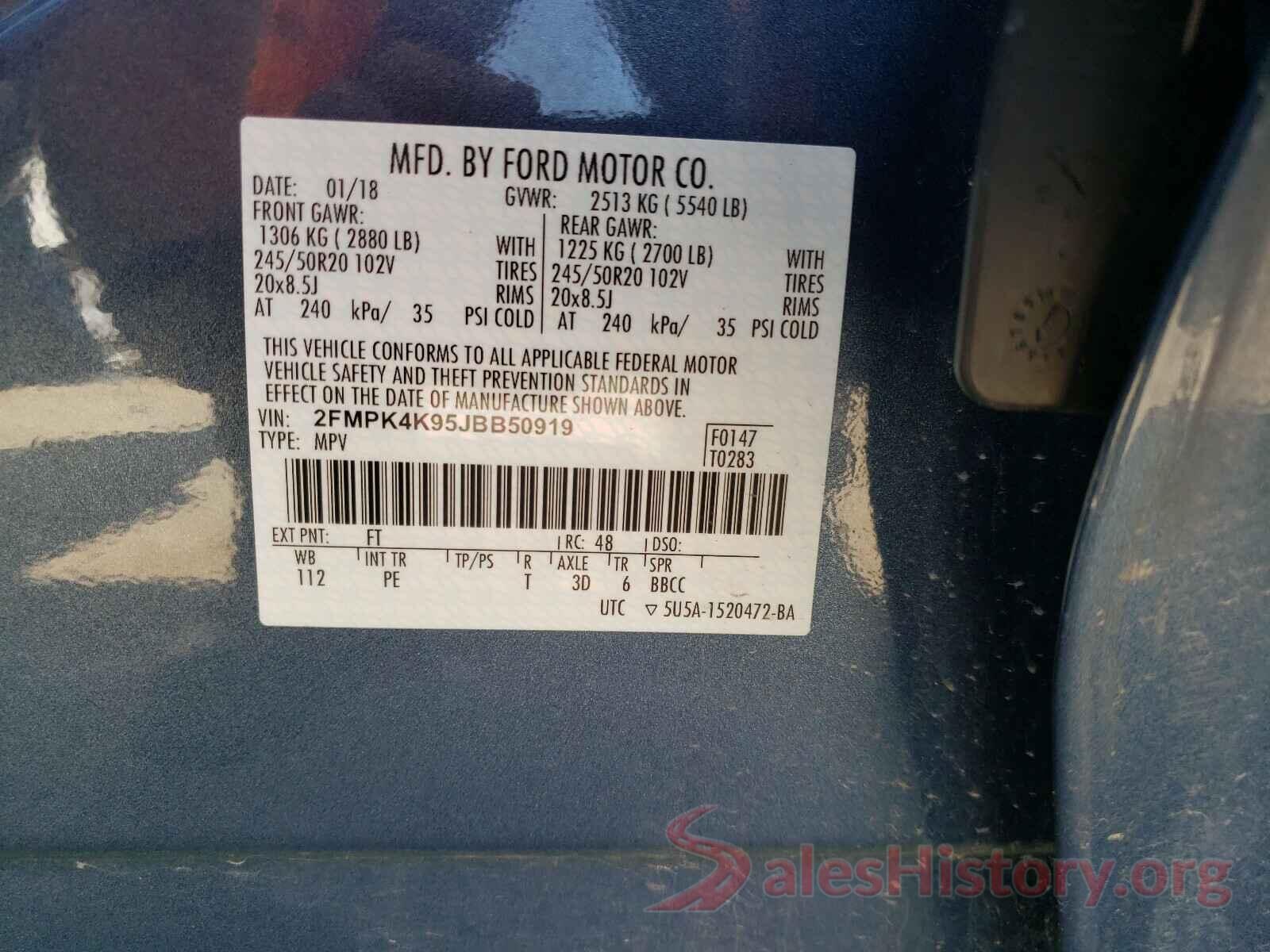 2FMPK4K95JBB50919 2018 FORD EDGE