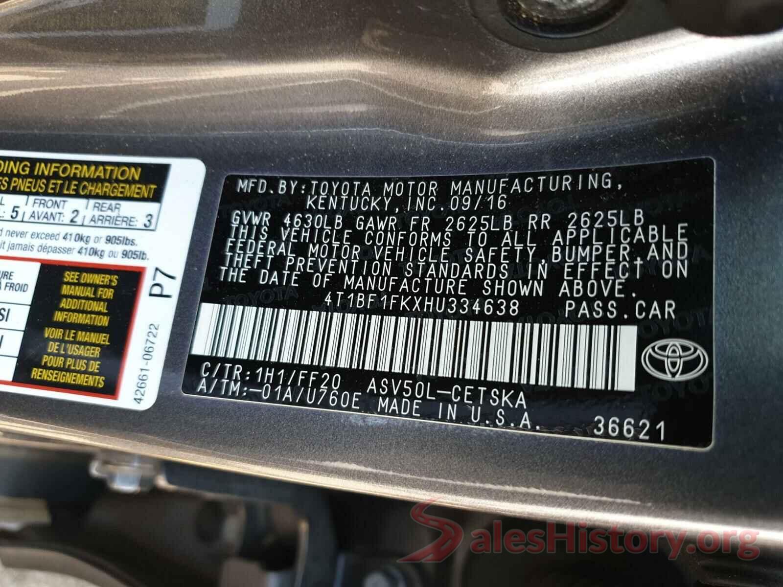 4T1BF1FKXHU334638 2017 TOYOTA CAMRY