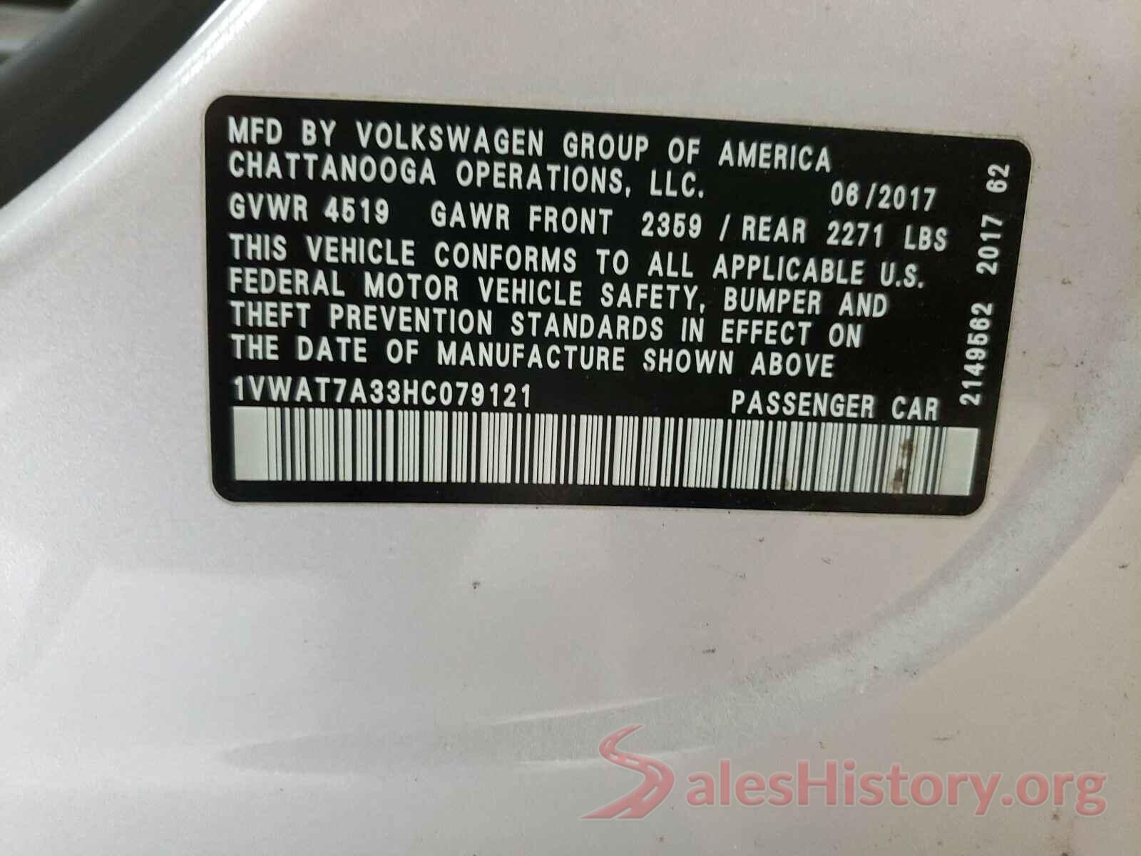 1VWAT7A33HC079121 2017 VOLKSWAGEN PASSAT