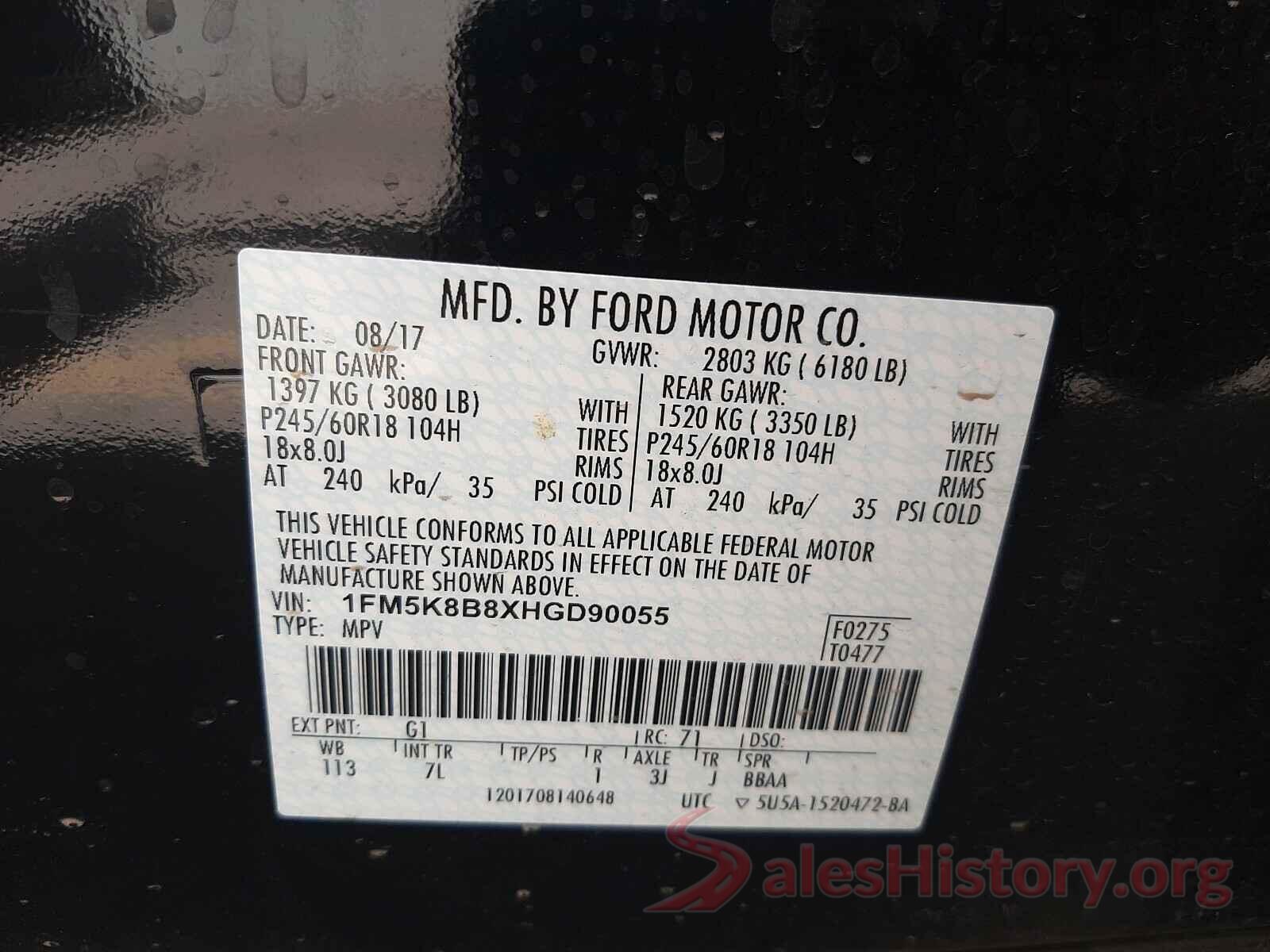 1FM5K8B8XHGD90055 2017 FORD EXPLORER