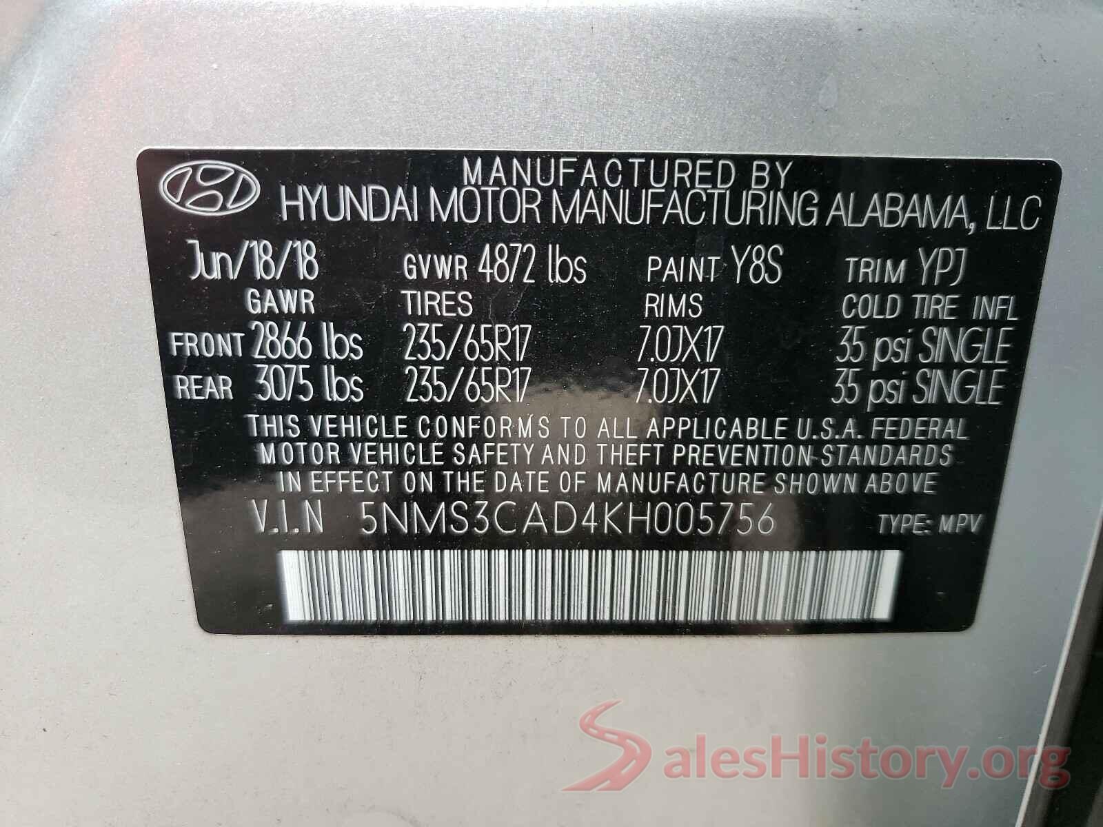 5NMS3CAD4KH005756 2019 HYUNDAI SANTA FE