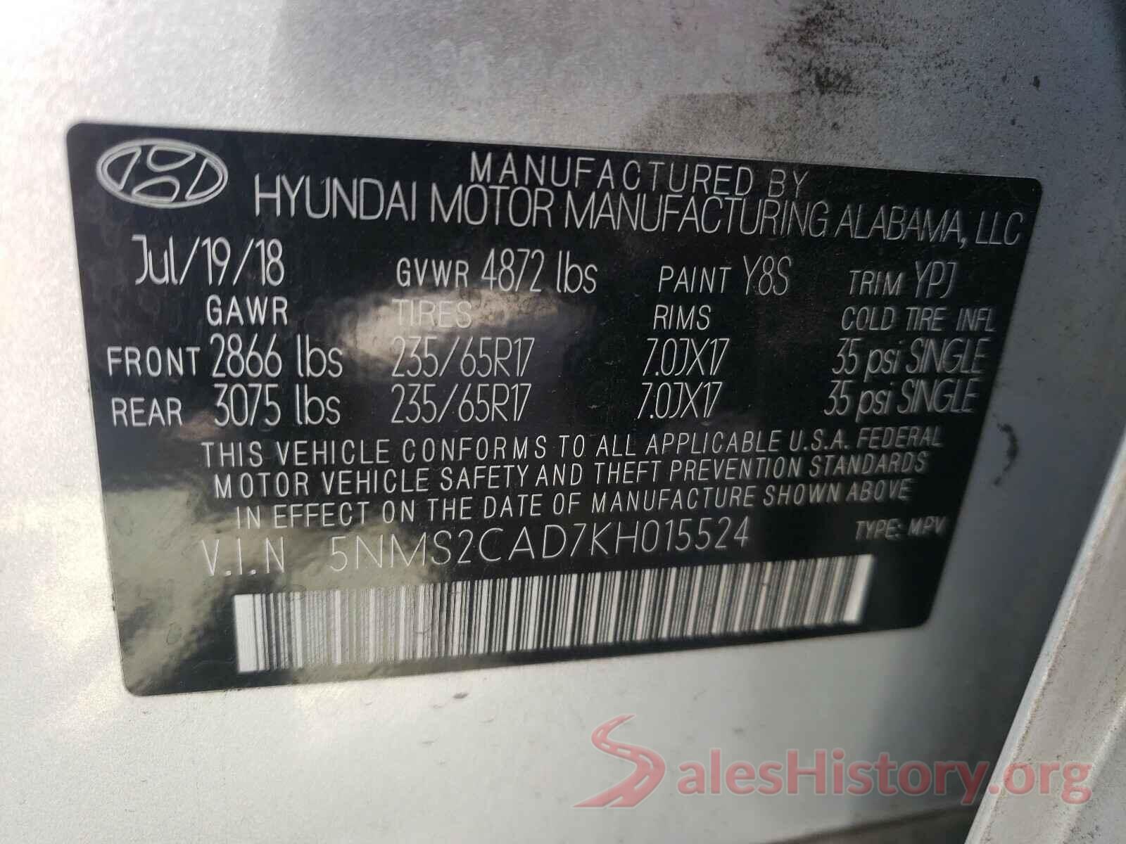 5NMS2CAD7KH015524 2019 HYUNDAI SANTA FE