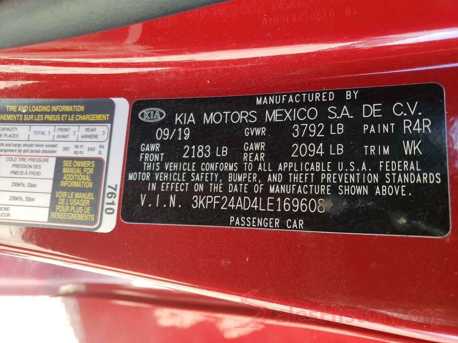 3KPF24AD4LE169608 2020 KIA FORTE