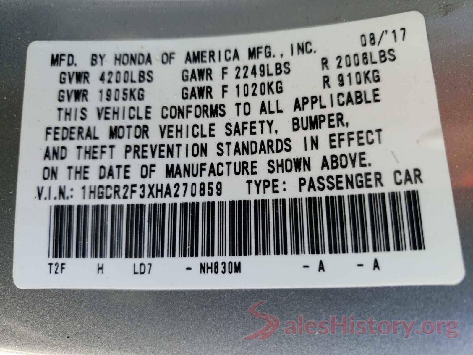 1HGCR2F3XHA270859 2017 HONDA ACCORD