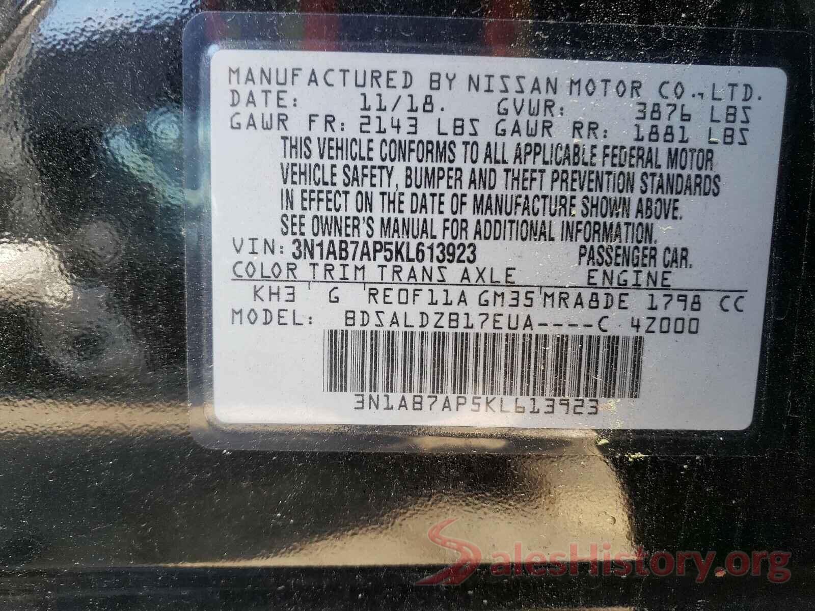 3N1AB7AP5KL613923 2019 NISSAN SENTRA