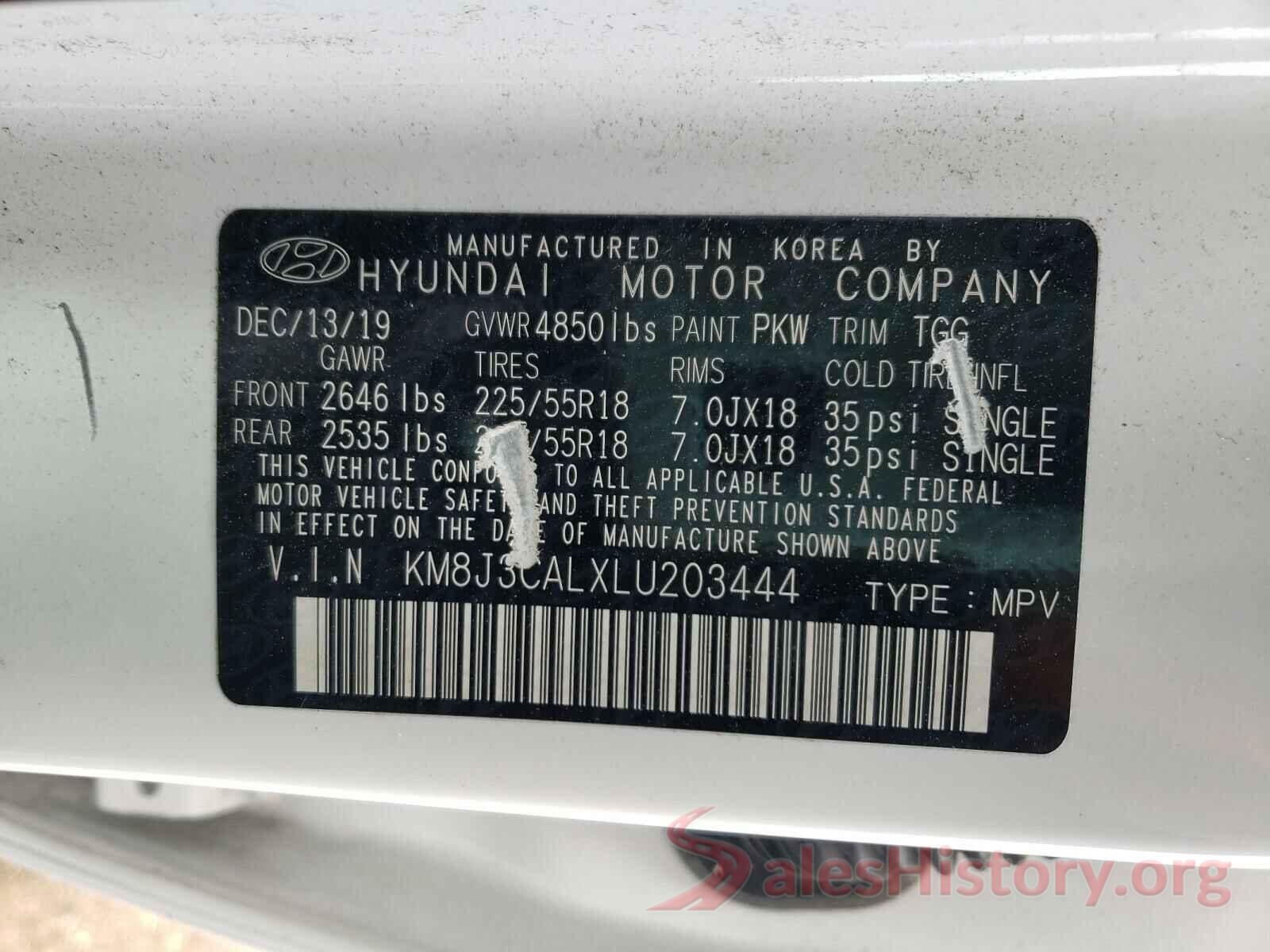 KM8J3CALXLU203444 2020 HYUNDAI TUCSON