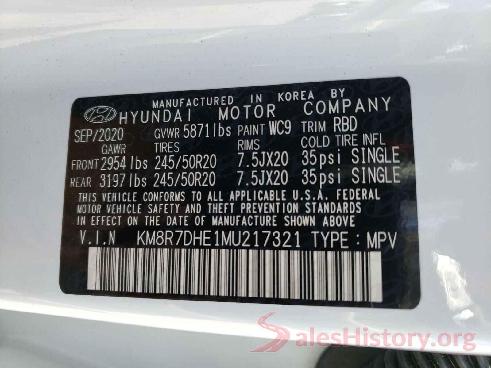 KM8R7DHE1MU217321 2021 HYUNDAI PALISADE