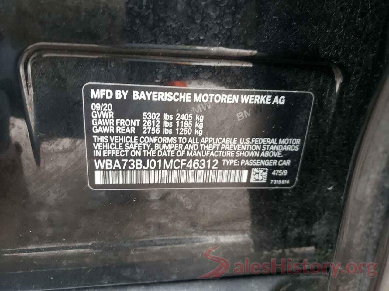 WBA73BJ01MCF46312 2021 BMW 5 SERIES