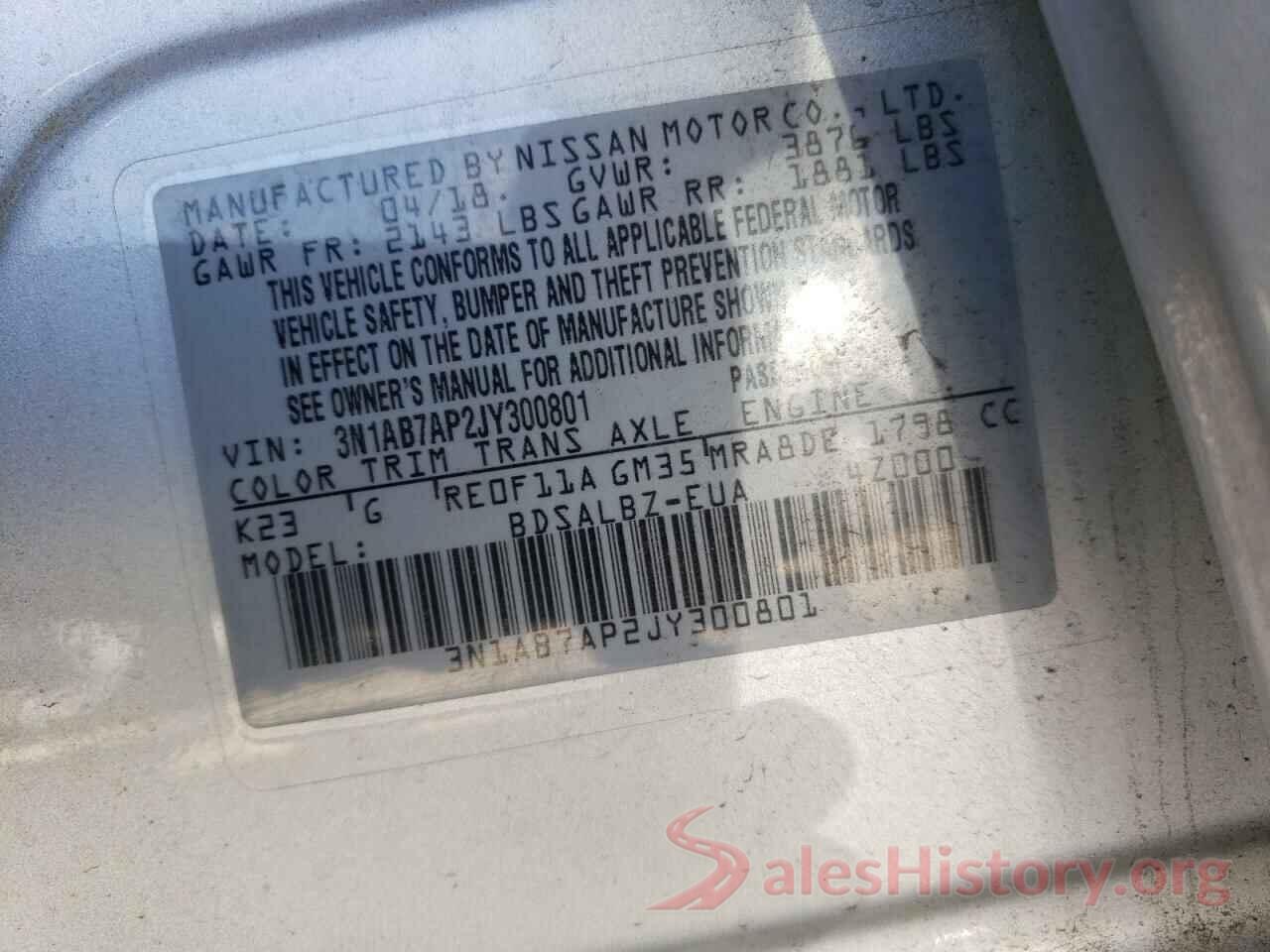 3N1AB7AP2JY300801 2018 NISSAN SENTRA