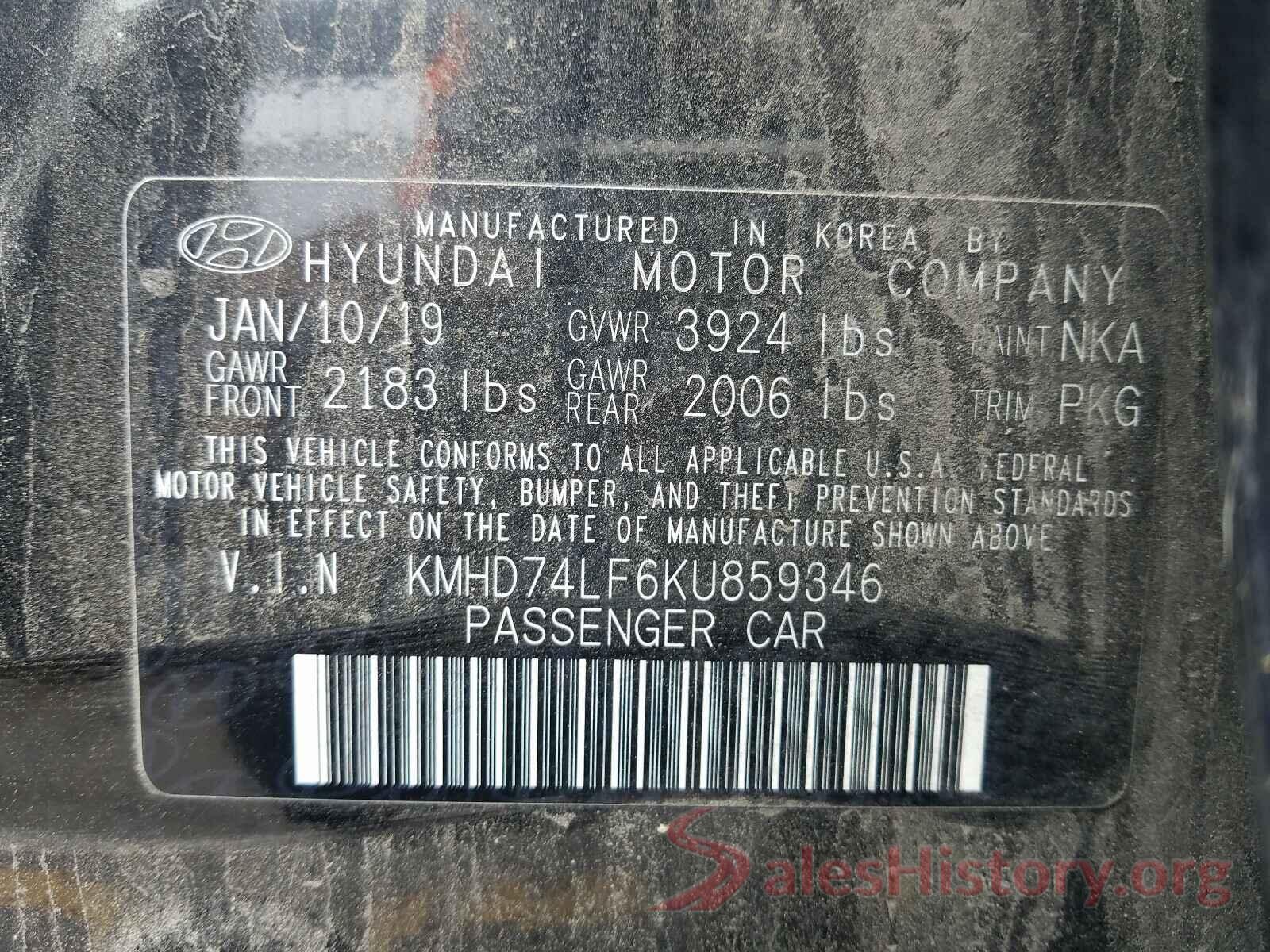 KMHD74LF6KU859346 2019 HYUNDAI ELANTRA