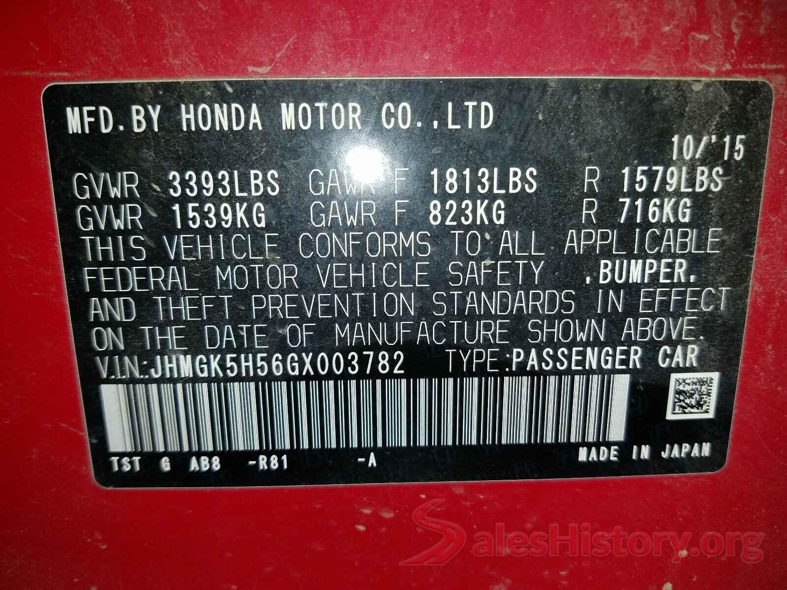 JHMGK5H56GX003782 2016 HONDA FIT