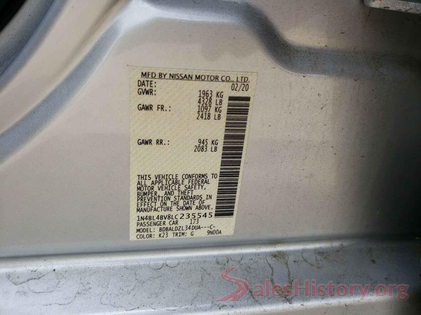 1N4BL4BV8LC235545 2020 NISSAN ALTIMA