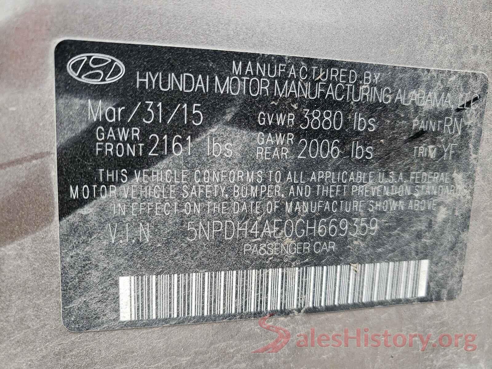 5NPDH4AE0GH669359 2016 HYUNDAI ELANTRA