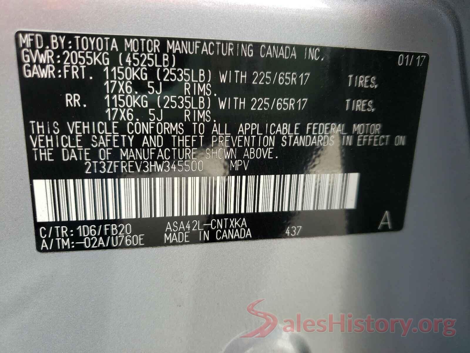 2T3ZFREV3HW345500 2017 TOYOTA RAV4