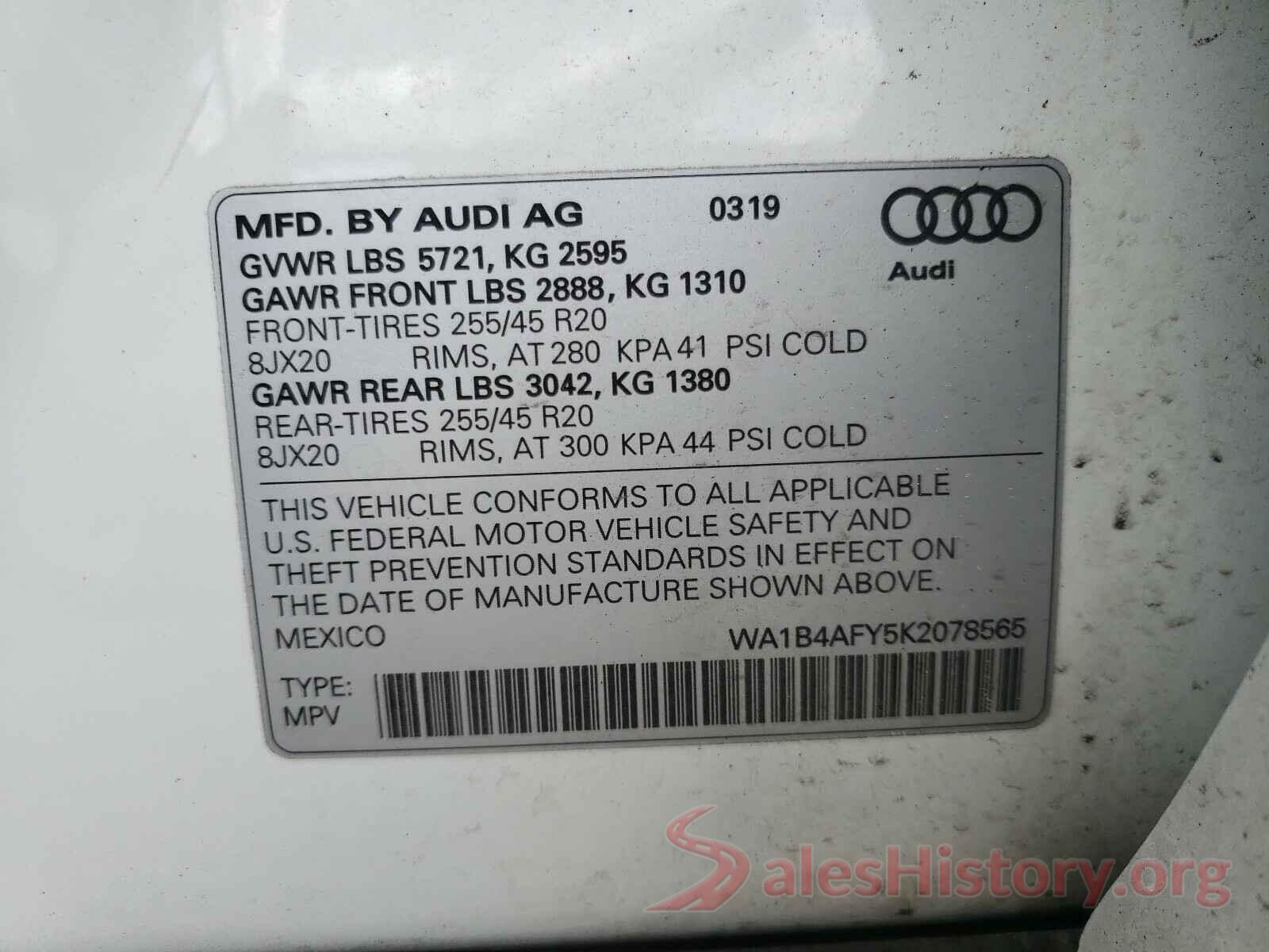 WA1B4AFY5K2078565 2019 AUDI SQ5