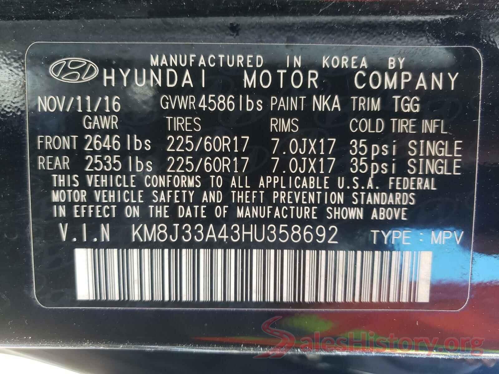 KM8J33A43HU358692 2017 HYUNDAI TUCSON