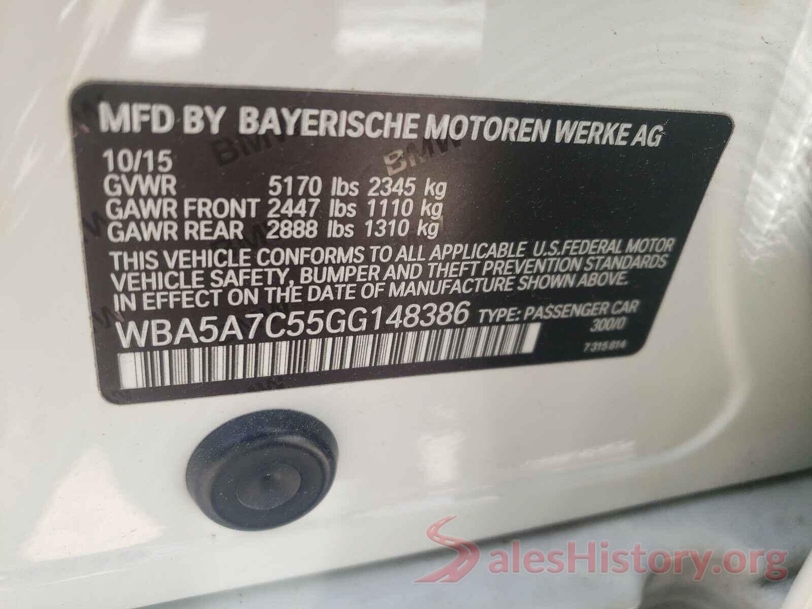 WBA5A7C55GG148386 2016 BMW 5 SERIES