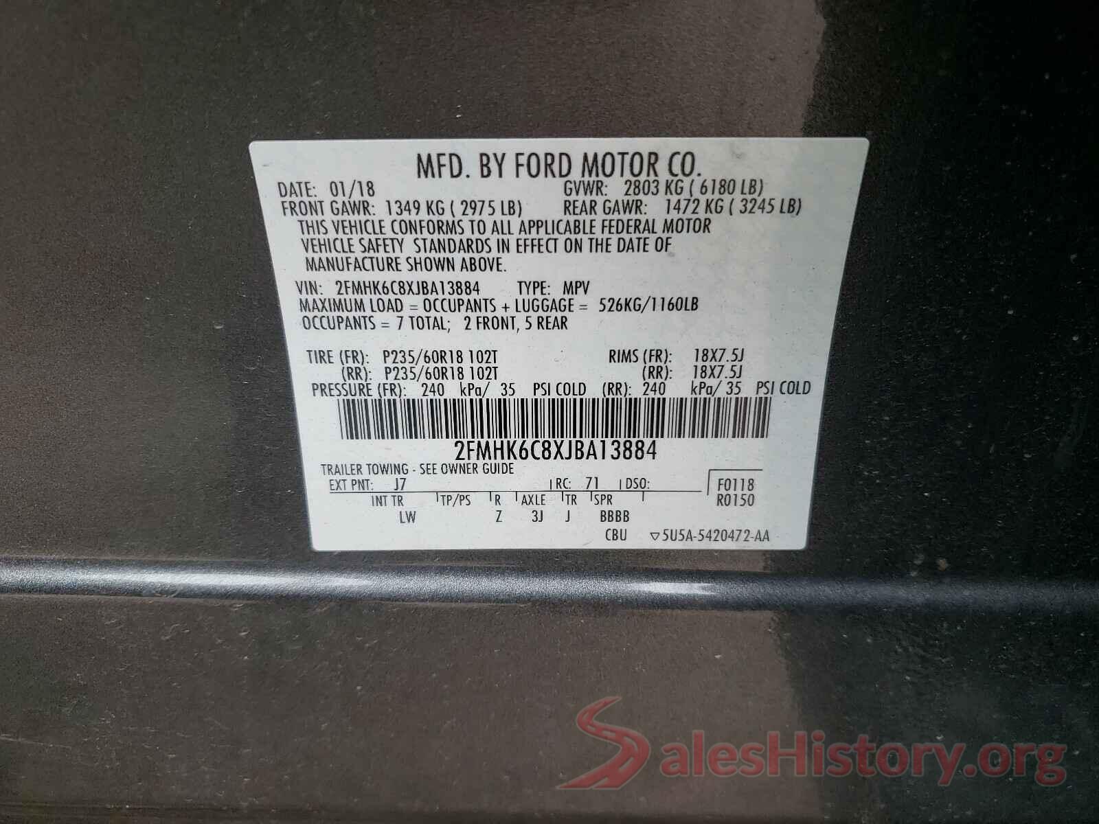 2FMHK6C8XJBA13884 2018 FORD FLEX