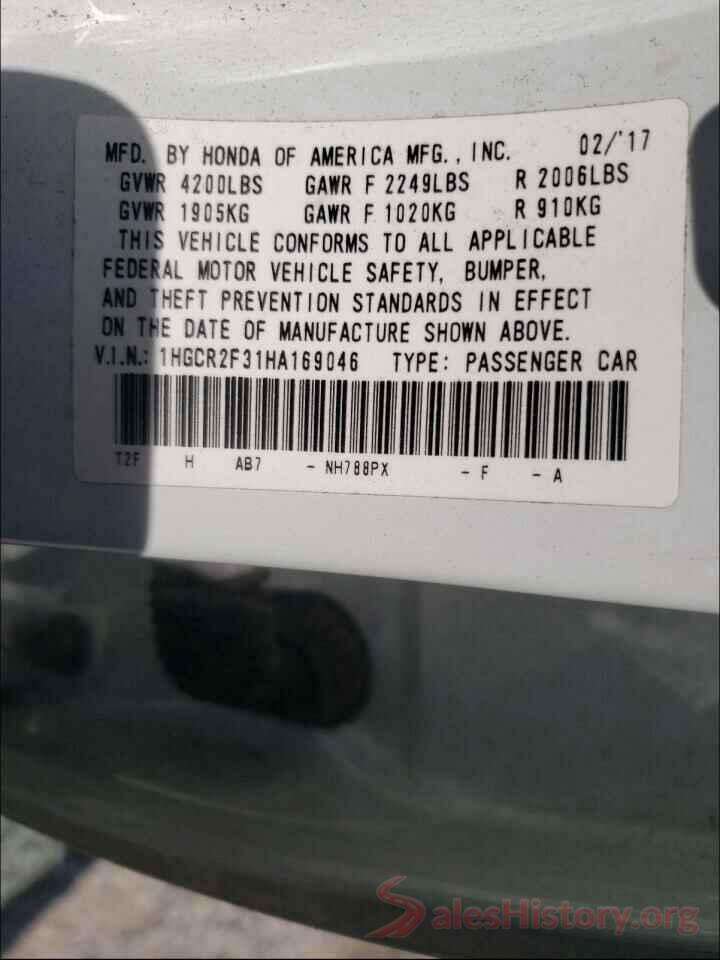 1HGCR2F31HA169046 2017 HONDA ACCORD