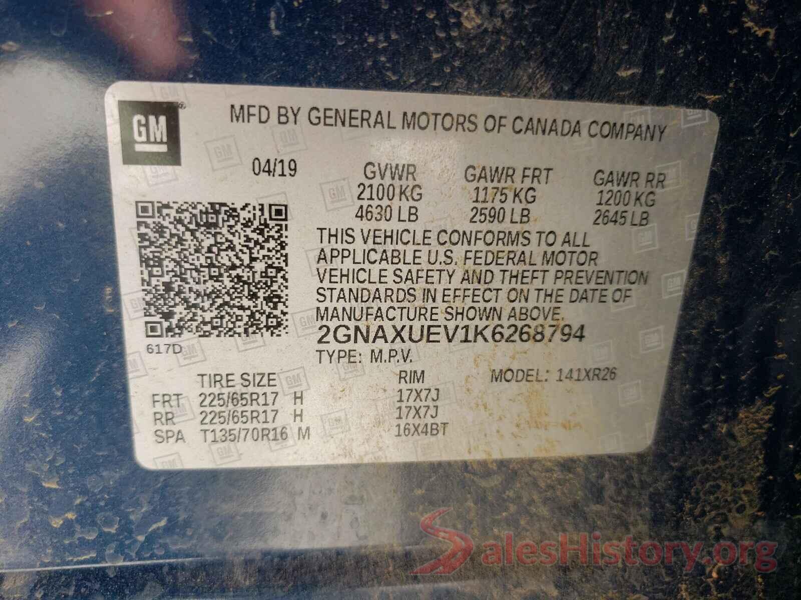 2GNAXUEV1K6268794 2019 CHEVROLET EQUINOX