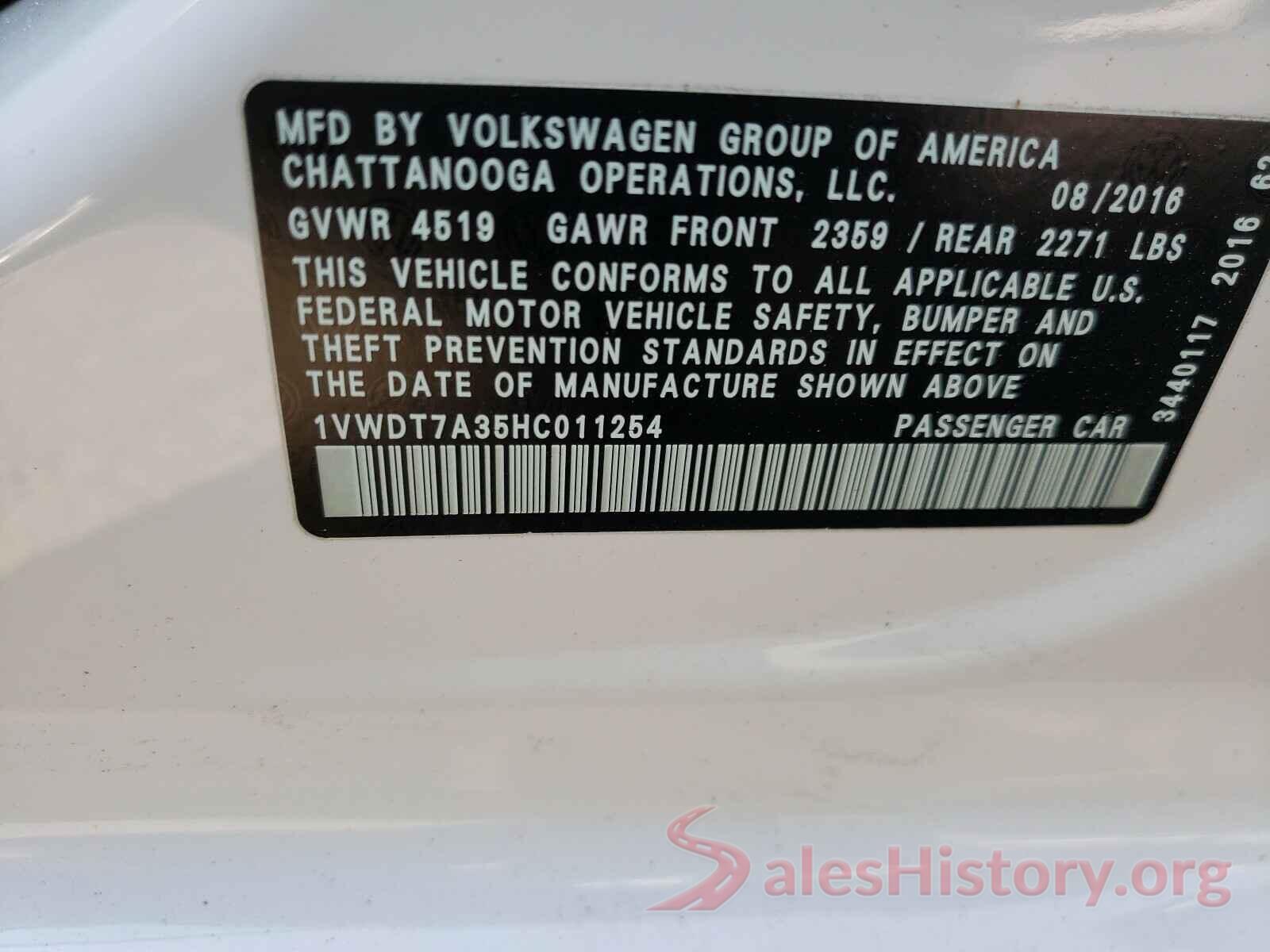 1VWDT7A35HC011254 2017 VOLKSWAGEN PASSAT