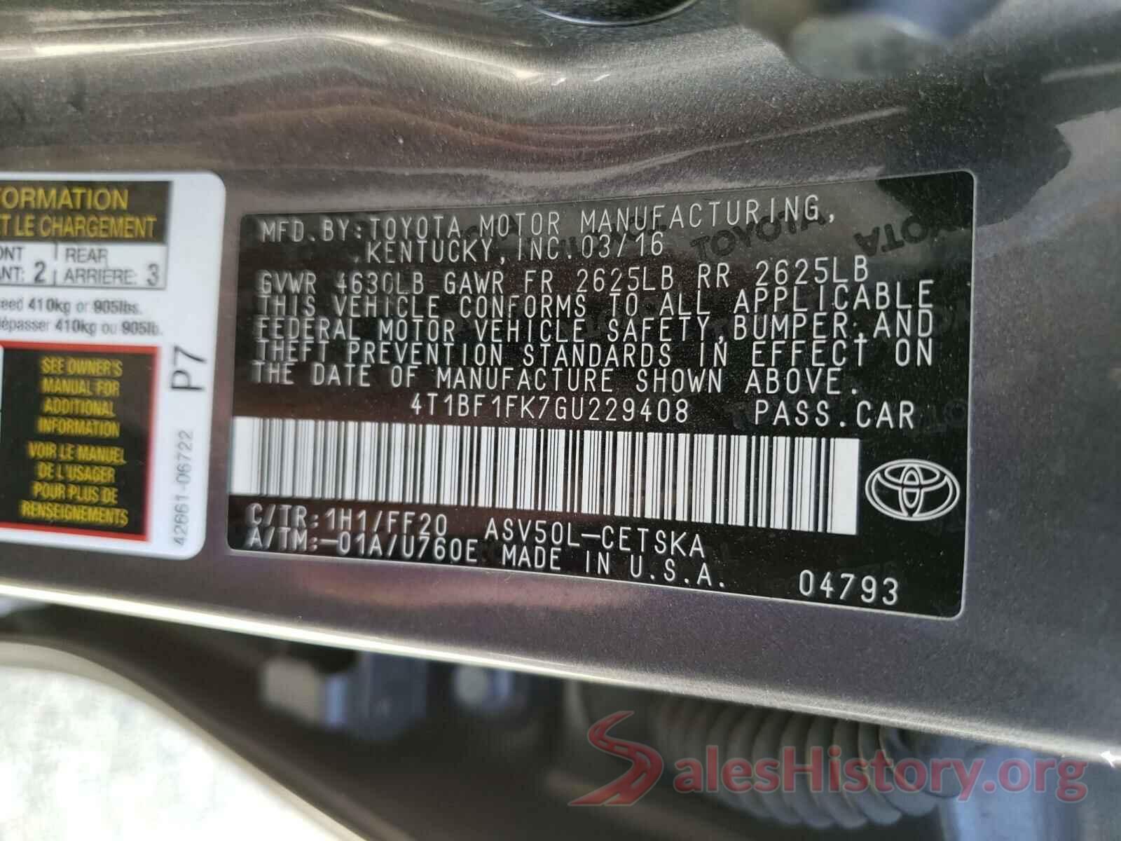 4T1BF1FK7GU229408 2016 TOYOTA CAMRY