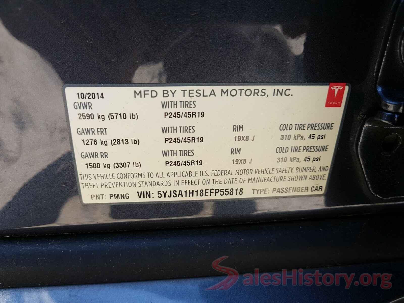 5YJSA1H18EFP55818 2014 TESLA MODEL S