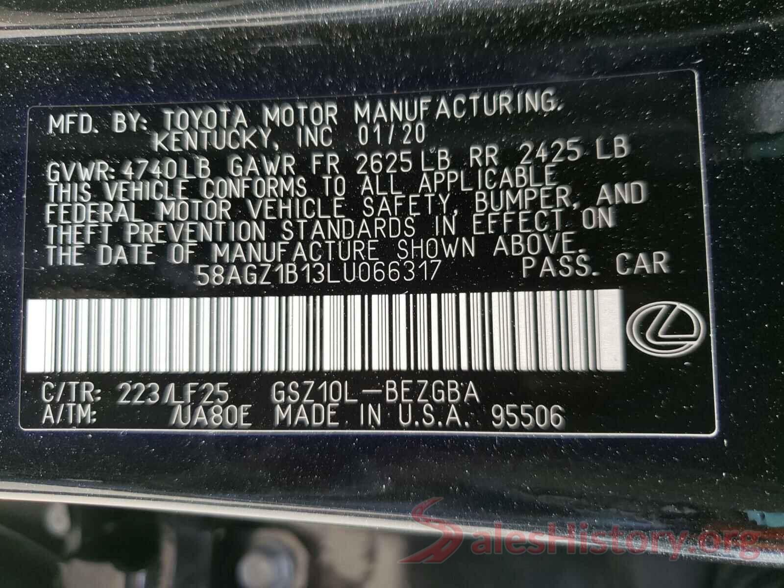 58AGZ1B13LU066317 2020 LEXUS ES350