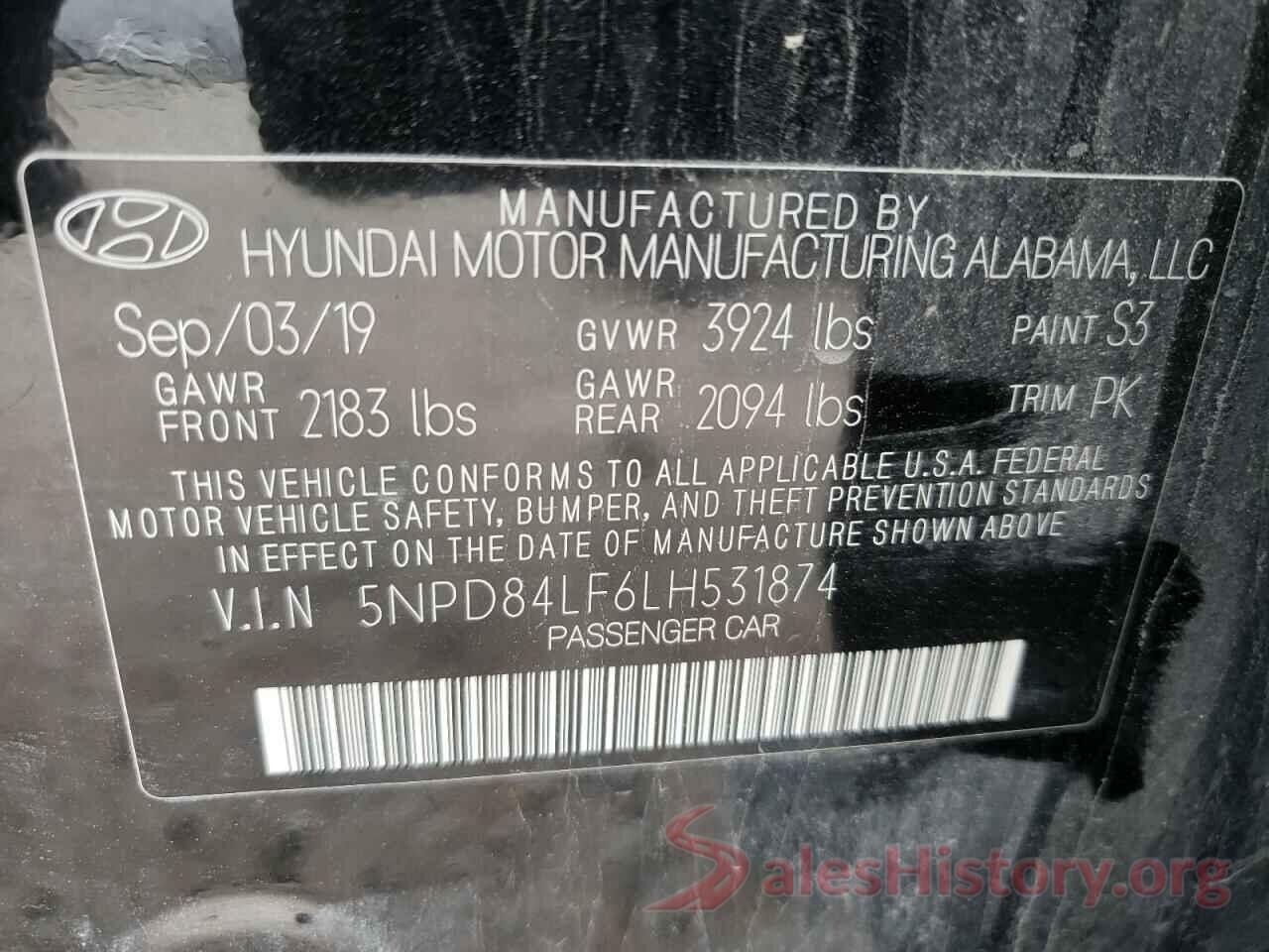 5NPD84LF6LH531874 2020 HYUNDAI ELANTRA