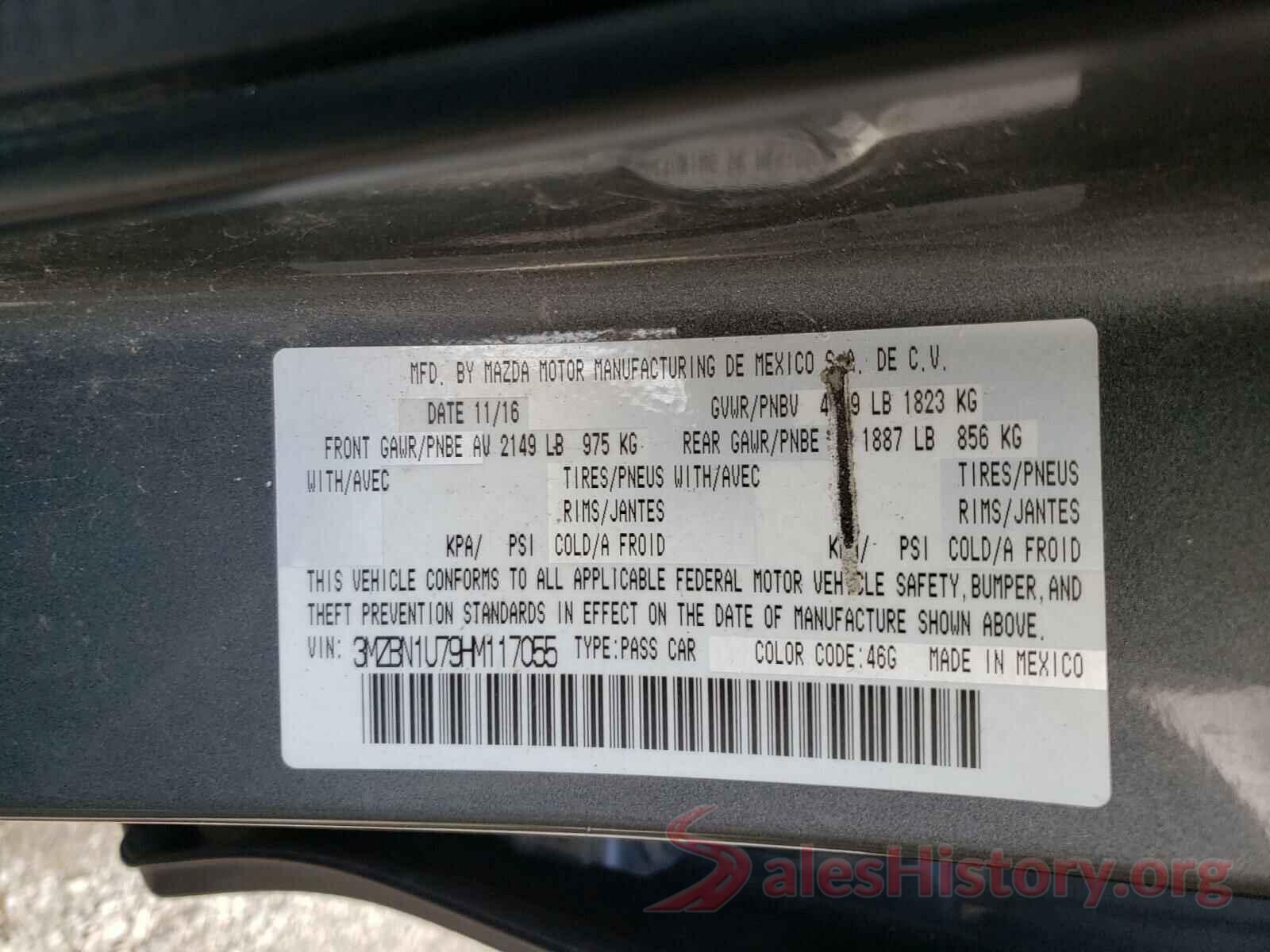 3MZBN1U79HM117055 2017 MAZDA 3