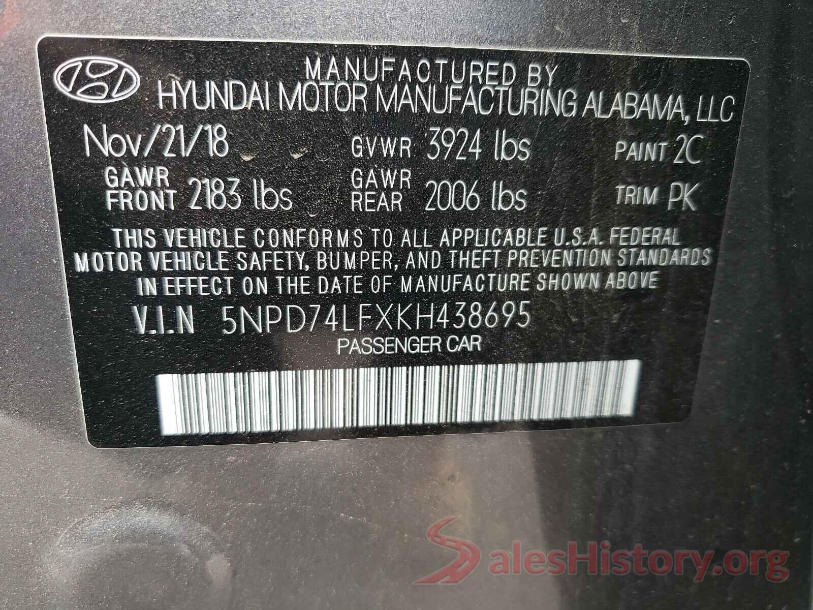 5NPD74LFXKH438695 2019 HYUNDAI ELANTRA