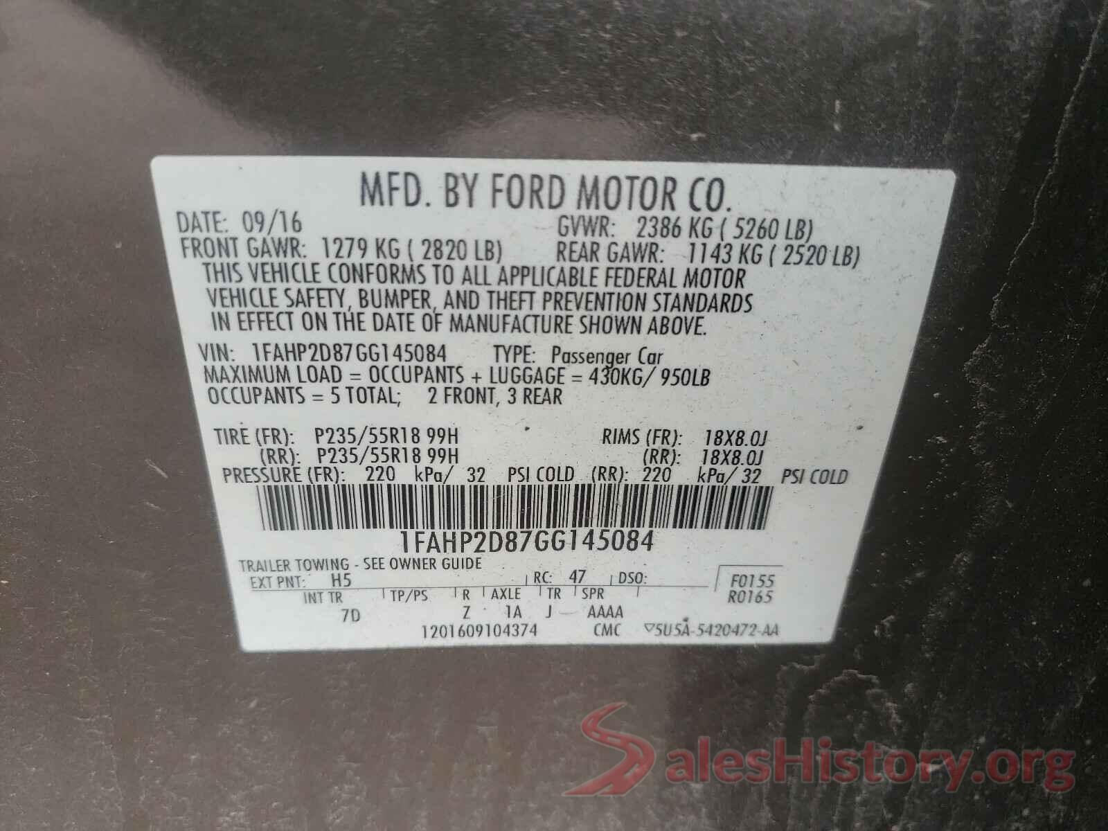 1FAHP2D87GG145084 2016 FORD TAURUS