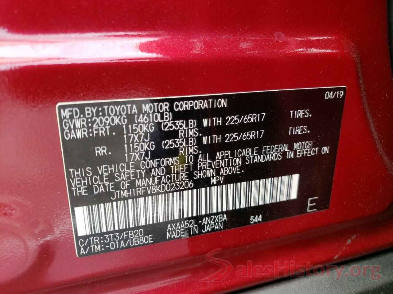 JTMH1RFV8KD023206 2019 TOYOTA RAV4